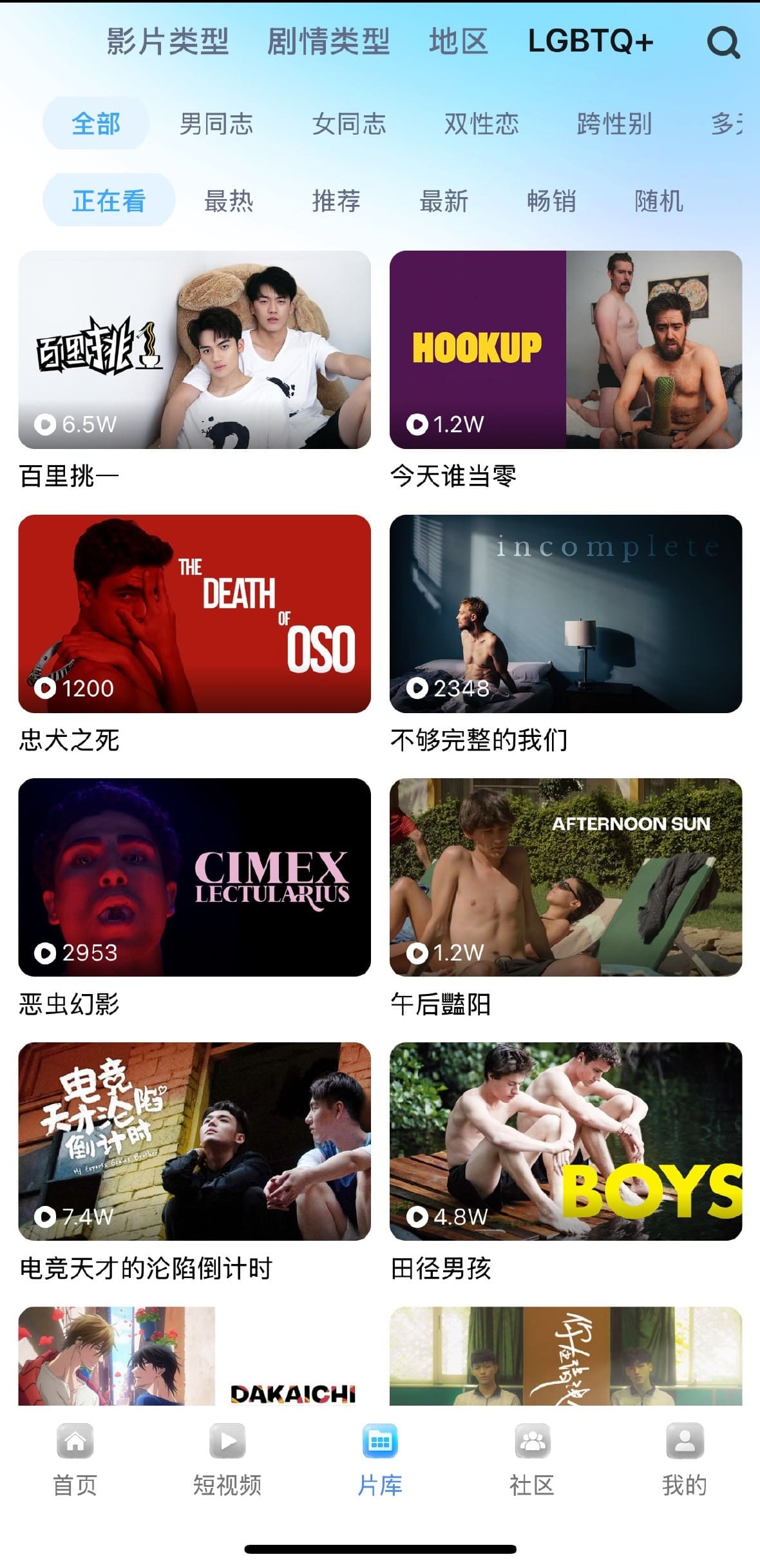 小蓝Blued片库LGBTQ分类专题内容浏览界面
